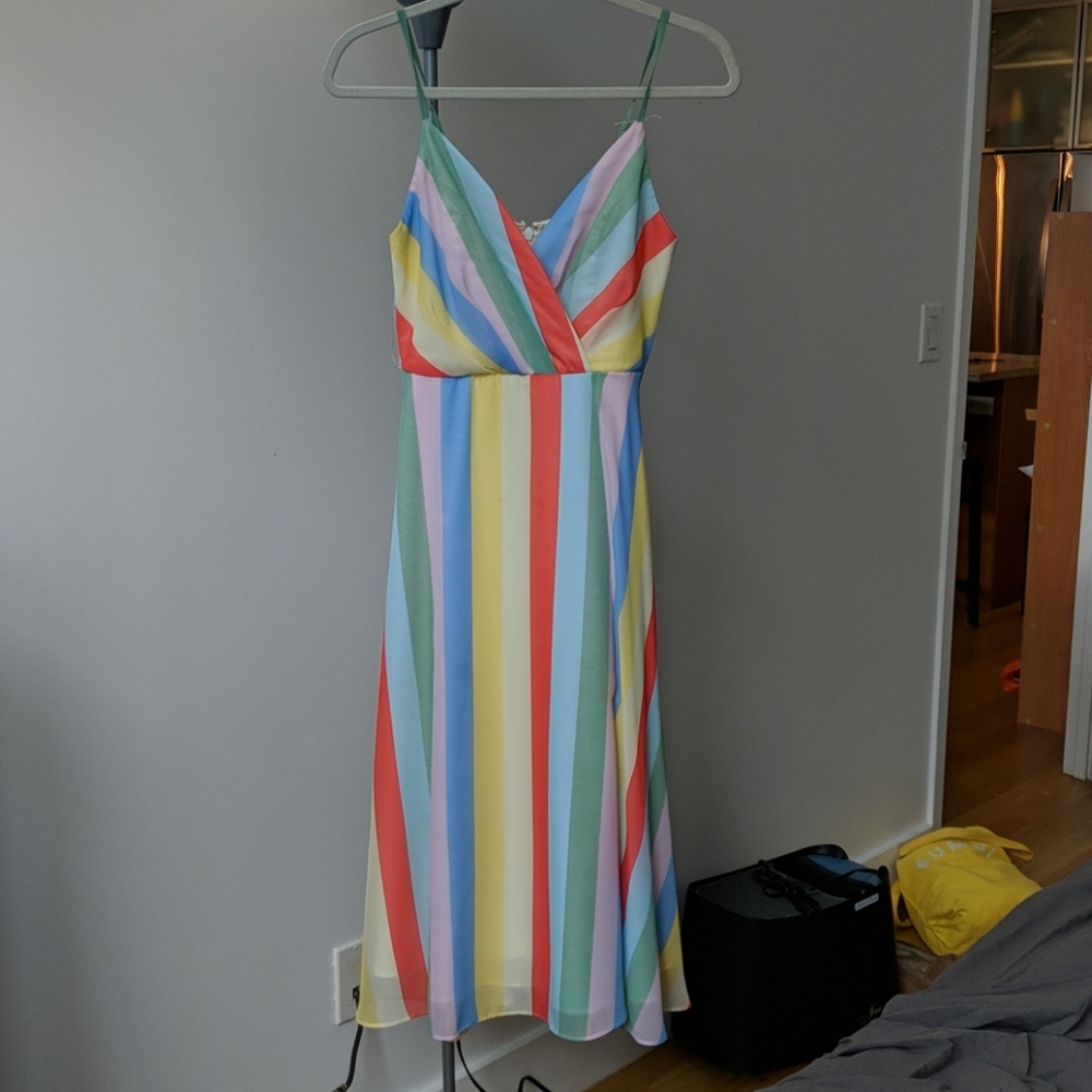 Winning Smile Rainbow Striped Sleeveless Midi